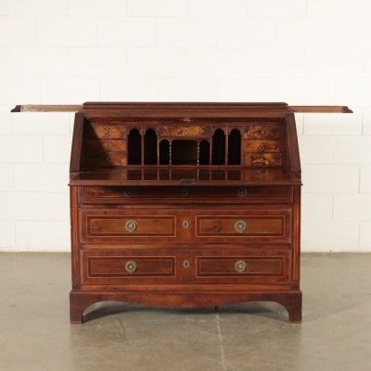 Revival Drop-Leaf Secretaire Walnut and Marple Veneer Italy 20th Cent