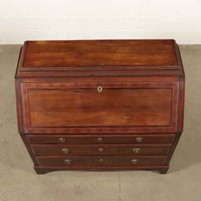 Revival Drop-Leaf Secretaire Walnut and Marple Veneer Italy 20th Cent