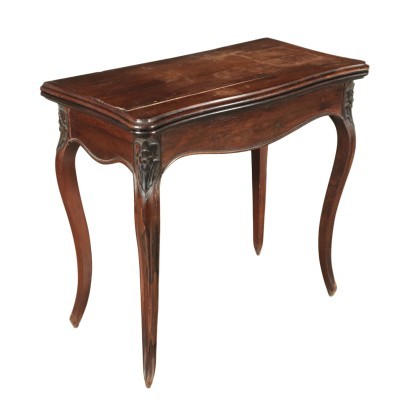 Small Louis Philippe Folding Table Walnut Velvet Italy 19th Century