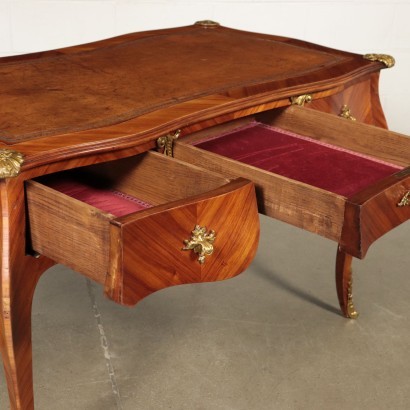 Rococò Revival Open Desk Veneer Bronze Italy 20th Century