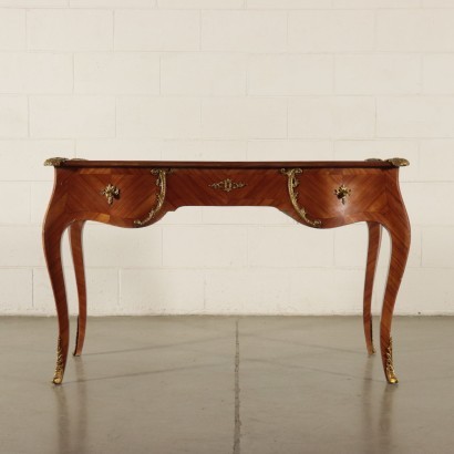 Rococò Revival Open Desk Veneer Bronze Italy 20th Century