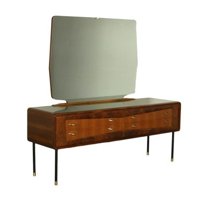 Chest Of Drawers Mahogany Burr Veneer Mirror Brass Metal Italy 50s 60s