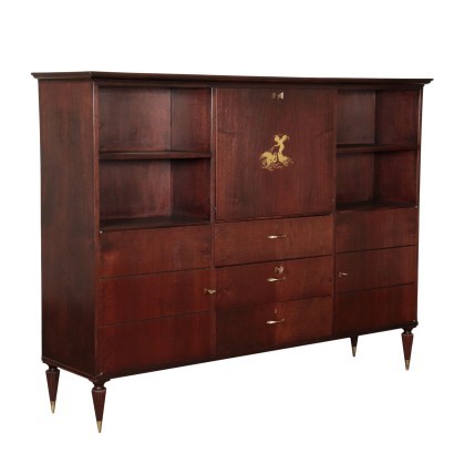 Cabinet Mahogany Veneer Brass Italy 1950s