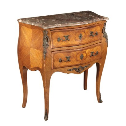 Rococò Revival Bedside Table Mahogany Marble Marple Italy 20th Century