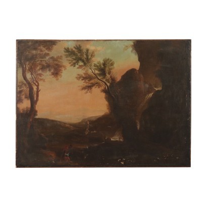 Landscape with Figures Oil on Canvas 19th Century