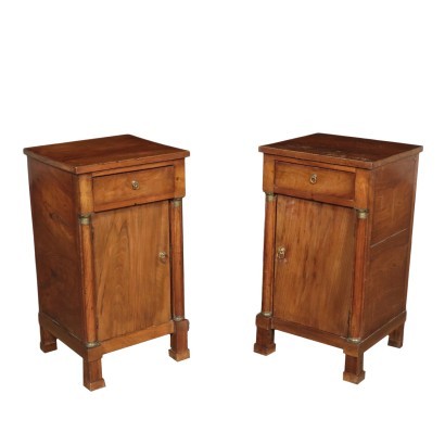 Pair of Empire Bedside Tables Walnut Bronze Italy 19th Century