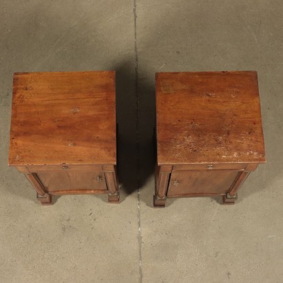 Pair of Empire Bedside Tables Walnut Bronze Italy 19th Century