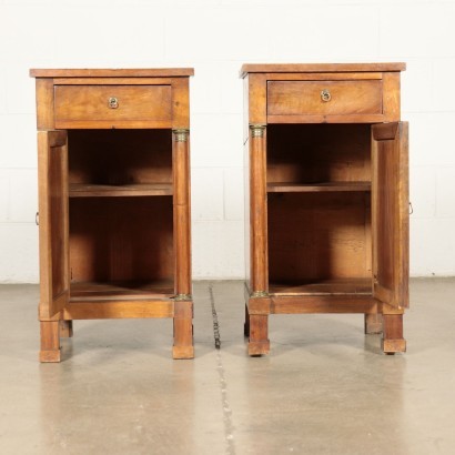 Pair of Empire Bedside Tables Walnut Bronze Italy 19th Century