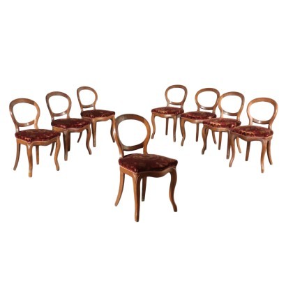 Group of 8 Louis Philippe Chairs Walnut Italy 19th Century