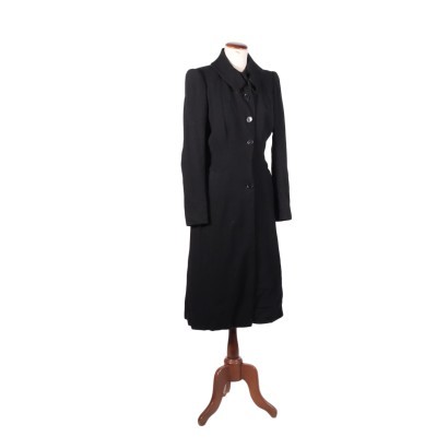 Vintage Black Coat Wool Milan Italy 1950s-1960s