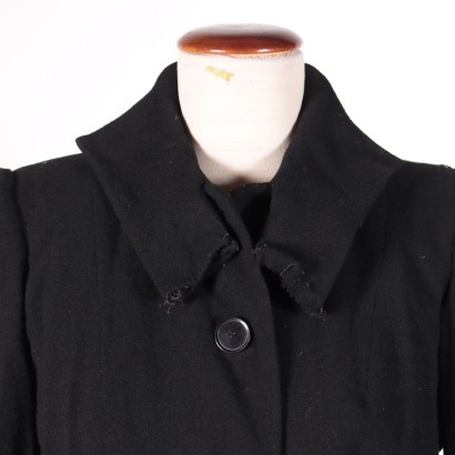 Vintage Black Coat Wool Milan Italy 1950s-1960s