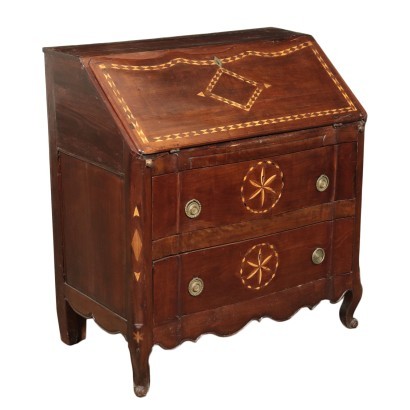 Inlaid North European Drop-Leaf Secretaire Marple Cherry 19th Century