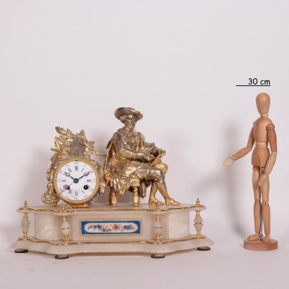 Table Clock Alabaster and Gilded Antimony France 18th-19th Century