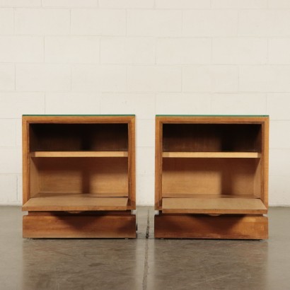 Pair Of Bedside Tables Mahogany Veneer Glass Italy 1940s