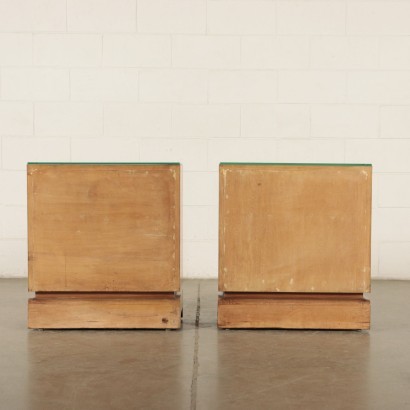 Pair Of Bedside Tables Mahogany Veneer Glass Italy 1940s