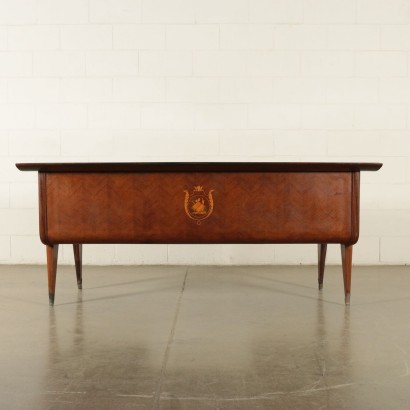 Desk Veneered Wood Maple Back-Treated Glass Italy 1950s