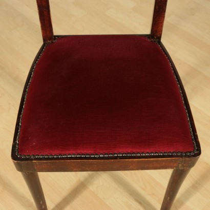 Group Of Four Chairs Stained Beech Foam Velvet Italy 1930s 1940s