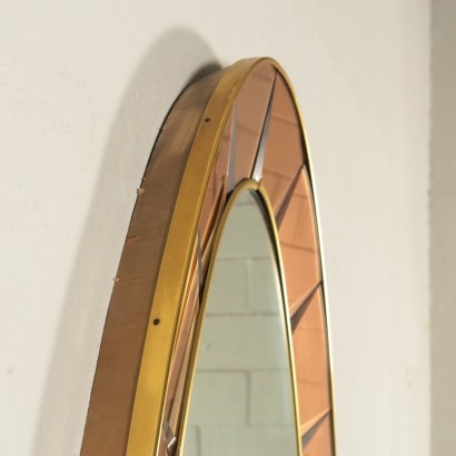 Cristal Art Mirror Wood Glass Brass Mirrored Glass Italy 1950s