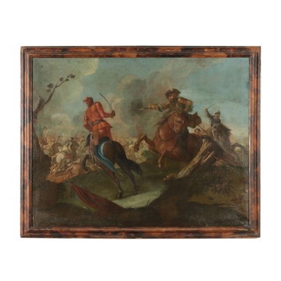 Scène de Bataille Huile sur Toile Italie XVII Siècle