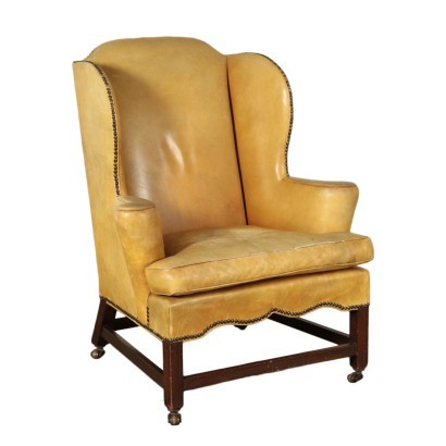English Bergere Armchair Sessile Oak Padded Leather England 20th Cent