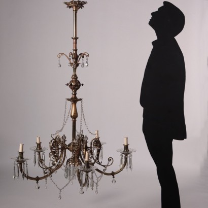 Chandelier Brass Glass Italy 20th Century