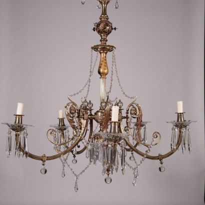 Chandelier Brass Glass Italy 20th Century