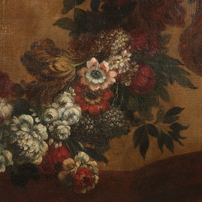 Large Still Life With Vase And Flowers Oil On Canvas 18th Century