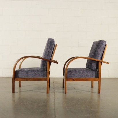 Pair Of Armchairs Beech Velvet Foam Spring Italy 1940s