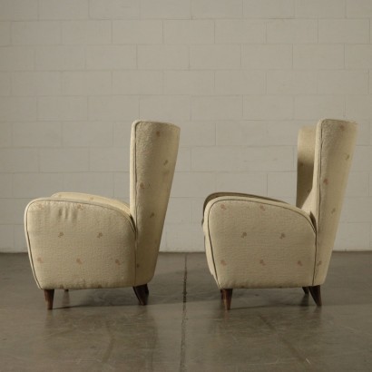 Pair Of Armchairs Wood Spring Foam Fabric Italy 1950s