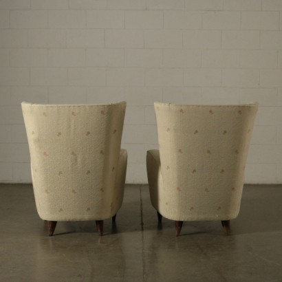 Pair Of Armchairs Wood Spring Foam Fabric Italy 1950s