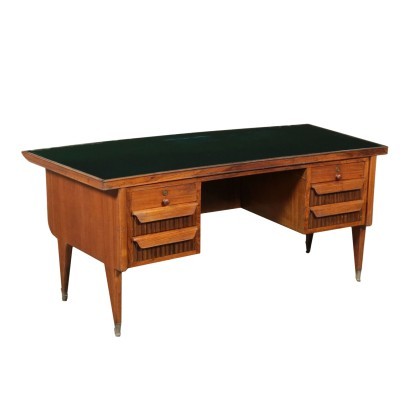 Desk Veneered Wood Maple Back-Treated Glass Italy 1950s