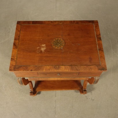 Small Bourbon Restoration Table Walnut Bronze Brass Italy 19th Century