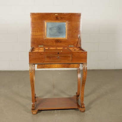 Small Bourbon Restoration Table Walnut Bronze Brass Italy 19th Century