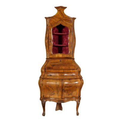 Barocchetto Revival Corner Cabinet Walnut Italy 20th Century