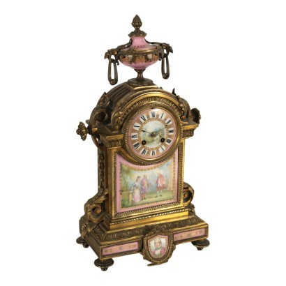 Table Clock Gilded Bronze Porcelain France 19th Century