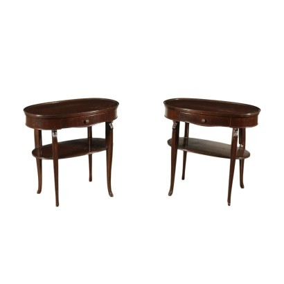 Pair of Revival Bedside Tables Mahogany Veneer Italy 20th Century