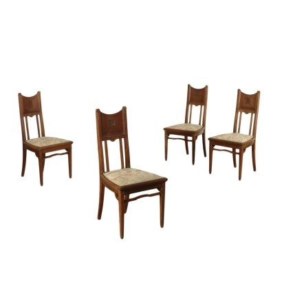 Group of 4 Liberty Chairs Mahogany Padded Italy 20th Century