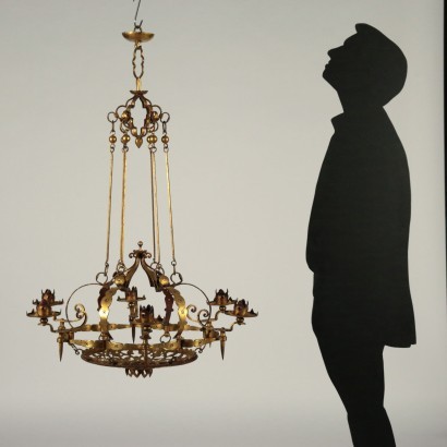 6 Lights Chandelier Wrought Iron Italy 20th Century