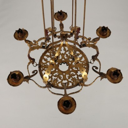 6 Lights Chandelier Wrought Iron Italy 20th Century