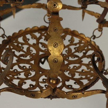 6 Lights Chandelier Wrought Iron Italy 20th Century