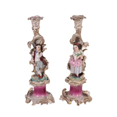 Pair of Candlesticks Porcelain Paris France 19th Century