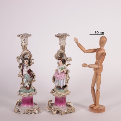 Pair of Candlesticks Porcelain Paris France 19th Century