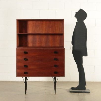 Chest of Drawers Teak Veneer Brass Metal Italy 1960s