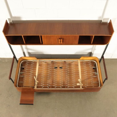 Foldaway Bed Franco Campo Formica Mahogany Veneer Metal Italy 1960s