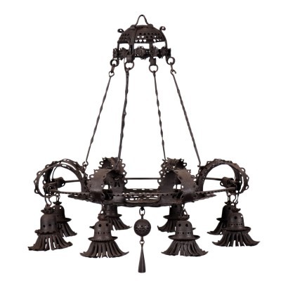 Alessandro Mazzucotelli Chandelier Iron Milan 19th-20th Century