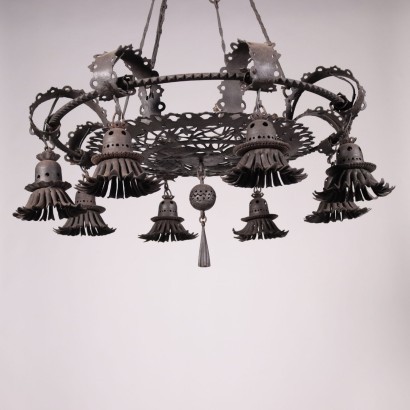 Alessandro Mazzucotelli Chandelier Iron Milan 19th-20th Century