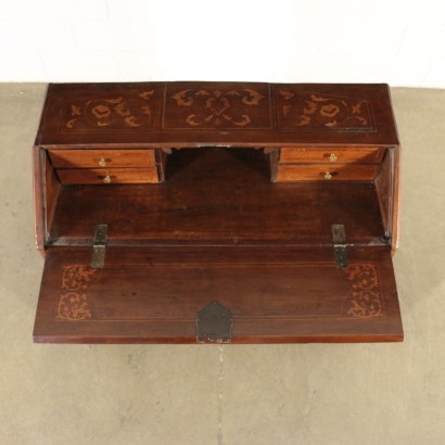 Revival Inlaid Drop-Leaf Secretaire Walnut Marple Italy 20th Century