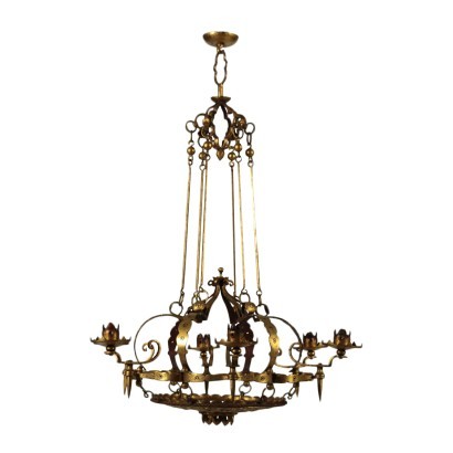 6 Lights Chandelier Wrought Iron Italy 20th Century