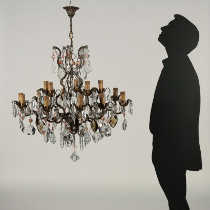 15 Lights Chandelier Iron Glass Italy 20th Century