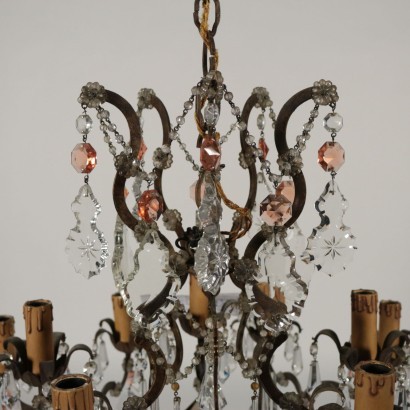 15 Lights Chandelier Iron Glass Italy 20th Century